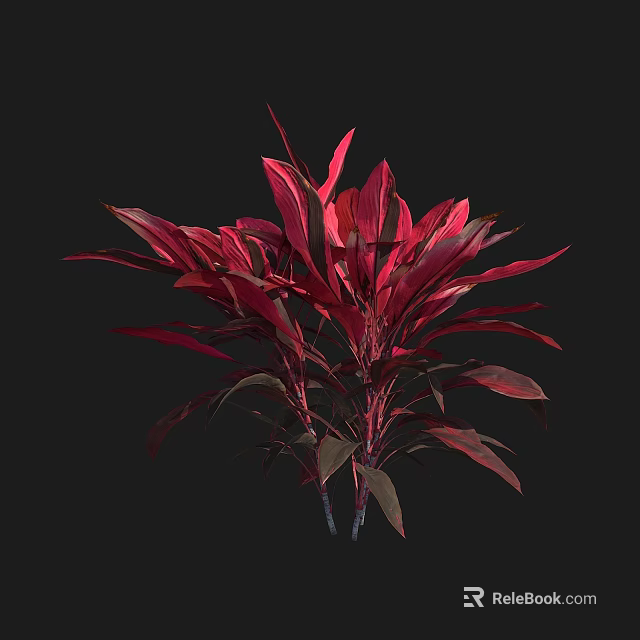 Vibrant Red Leaf Shrub With Lush Foliage And Dark Green Accents 3d model 