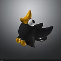 Cartoon Bird Character With Black Body Yellow Beak Yellow Feet And Large Eyes