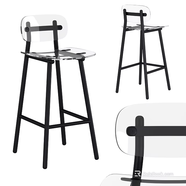 Modern Transparent Bar Stools With Black Metal Legs And Clear Seat Design 3d model 