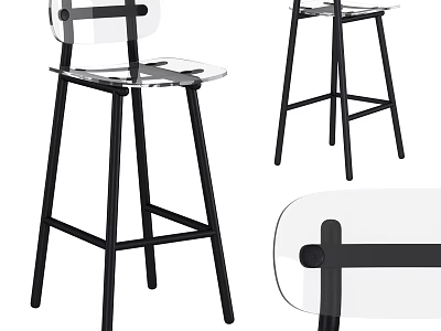 Modern Transparent Bar Stools With Black Metal Legs And Clear Seat Design 3d model