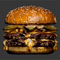 Juicy Double Patty Burger With Sesame Seed Bun Melted Cheese And Fresh Pickles