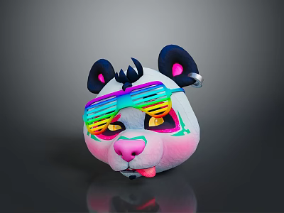 Cute Panda Plush Toy Wearing Colorful Sunglasses With Pink Nose And Tongue Out 3d model