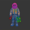 Game Movie Character In Orange Spacesuit With Blue Accents Holding Flashlight And Toolbox