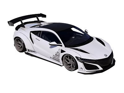 White Two Door Sports Car With Black Roof Large Rear Spoiler And Stylish Exterior 3d model