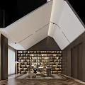 Modern Study Room Interior With Wooden Bookshelves Ceiling Light Strips Desk Chair And Window