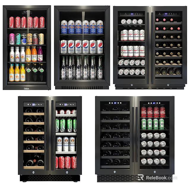 Display Refrigerators Filled With Assorted Bottled Canned Beverages Including Soda Beer 3d model 