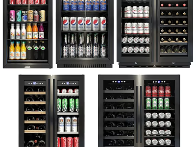 Display Refrigerators Filled With Assorted Bottled Canned Beverages Including Soda Beer 3d model
