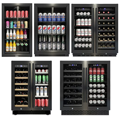 Display Refrigerators Filled With Assorted Bottled Canned Beverages Including Soda Beer 3d model