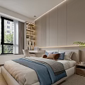 Modern Bedroom Interior Design With Bed Headboard Wall Pendant Lights Desk Chair And Potted Plant