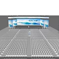 Modern Stage With Blue Lighting Large Screen Landscape Backdrop Steps And Audience Seats 3d model