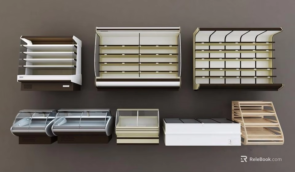 Various Refrigerators and Freezers Display Models with Different Storage Designs 3d model 