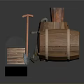 Rustic Wooden Barrels With Lidded Treasure Chest And Metal Anchor Decor