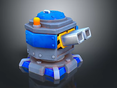 Mechanical Weapon Design With Blue Gray Body Cannon And Orange Top Component 3d model
