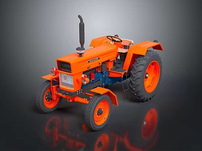 Classic Orange Tractor With Black Wheels And Retro Design Features 3d model