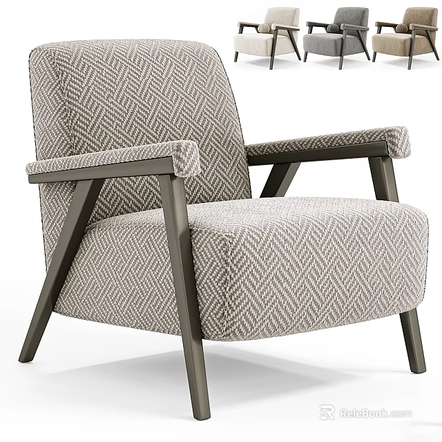 Modern Armchair With Textured Herringbone Fabric Metal Armrests And Neutral Frame Design 3d model 