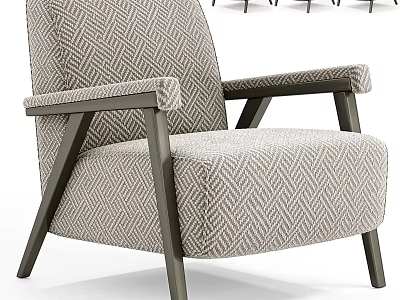 Modern Armchair With Textured Herringbone Fabric Metal Armrests And Neutral Frame Design 3d model