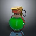 Military Hand Grenade With Green Body Yellow Top Red Details And Metal Ring