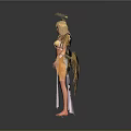 Detailed Angelic Character With Golden Wings Halo And Pink Decorative Gown