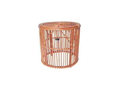 Brown Rattan Round Side Table With Woven Design For Home Decor 3d model