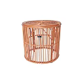 Brown Rattan Round Side Table With Woven Design For Home Decor