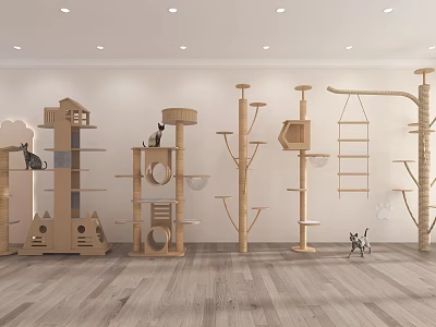 Wooden Cat Trees With Multiple Designs Hanging Ladders And Platforms For Cats 3d model