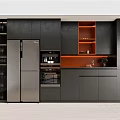 Dark Kitchen Cabinets With Wine Rack Appliances And Orange Accent Design