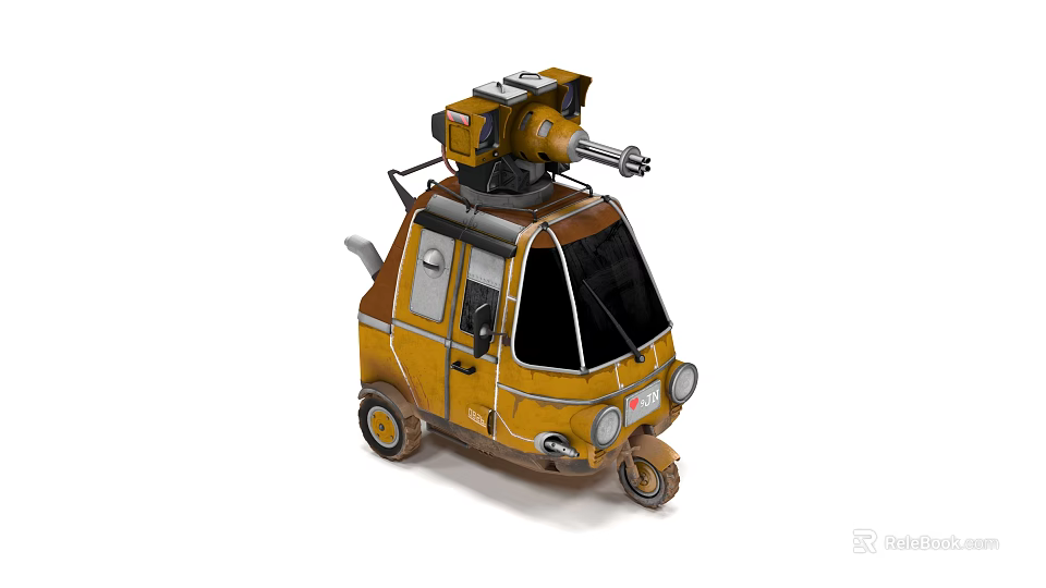 Yellow Vintage Utility Tricycle With Mounted Mechanical Device And Industrial Design 3d model 