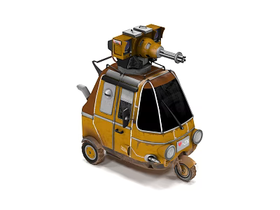 Yellow Vintage Utility Tricycle With Mounted Mechanical Device And Industrial Design 3d model