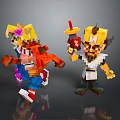 Pixel Art Game and Movie Characters in Colorful Dynamic Poses with Orange and Yellow Outfits