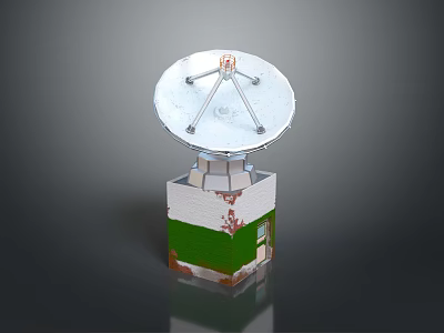 Satellite Dish Antenna Mounted On White And Green Base With Parabolic Reflector And Support Frame 3d model