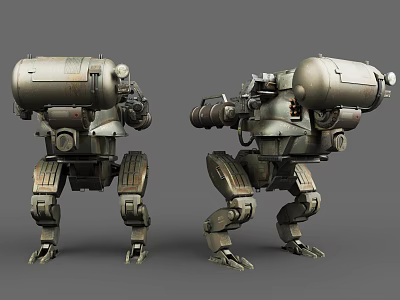 Game Movie Character Mechanical Robots In Industrial Style With Armored Bodies And Weapon Components 3d model