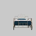 Ornate Iron Carriage Style Single Bed With Blue Mattress And Pink Bed Sheet