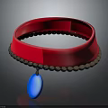 Stylish Red Collar Accessory Adorned With Silver Beads And Blue Teardrop Pendant