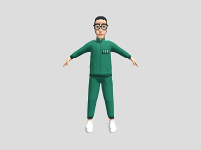 3D Character Wearing Green Hoodie Green Pants And White Shoes With Glasses On Grey Background 3d model