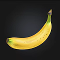 Fresh Ripe Yellow Banana with Natural Curved Shape and Brown Spots on Black Background