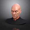 Realistic 3D Male Bust With Bald Head Black Uniform Red Collar And Golden Insignia