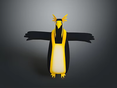 3D Penguin Character With Yellow Crest Black And Yellow Body Open Wings Design 3d model