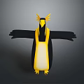 3D Penguin Character With Yellow Crest Black And Yellow Body Open Wings Design