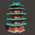 Traditional Chinese Five Story Pagoda With Green Roof Red Walls And Ornate Eaves
