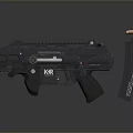 Black Tactical Gun with KR Logo Magazine and Single Bullet