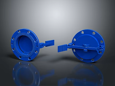 Blue Industrial Butterfly Valves With Flanged Ends And Manual Handles Construction Design 3d model