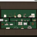 Modern Display Cabinet Interior With Shelves And Decorative Items On Green Backdrop