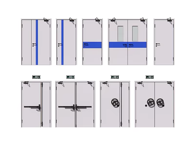 Various Door Designs With Blue Stripes Black Lines And Circular Decorations 3d model