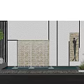 Modern Scenic Feature Wall With Waterfall Green Plants Decorative Light And Stone Pavement