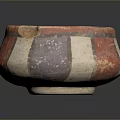 Handcrafted Sculptural Ceramic Bowl With Red White Purple Stripes And Traditional Design