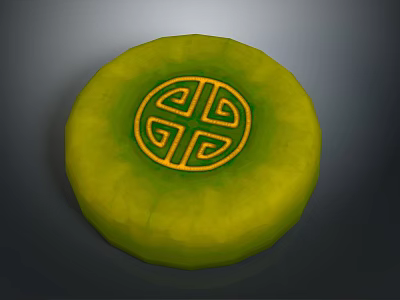 Green Circular Decorative Piece With Intricate Yellow Geometric Pattern In Center 3d model