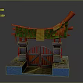 Decorative Scene Entrance Structure With Wooden Doors Stone Pillars Blue Base And Colorful Decorations