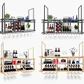Stylish Modern Wine Racks With Wine Bottles Glasses Plants And Decorative Items