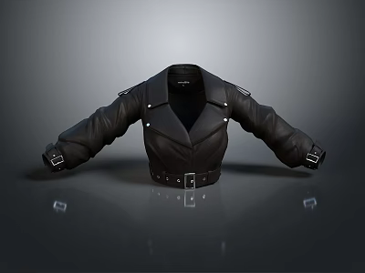 Stylish Black Leather Jacket Design With Lapel Collar Belt Buckle And Stitched Sleeves 3d model