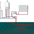 Home Heating System With Radiator Pipes And Underfloor Heating Design 3d model
